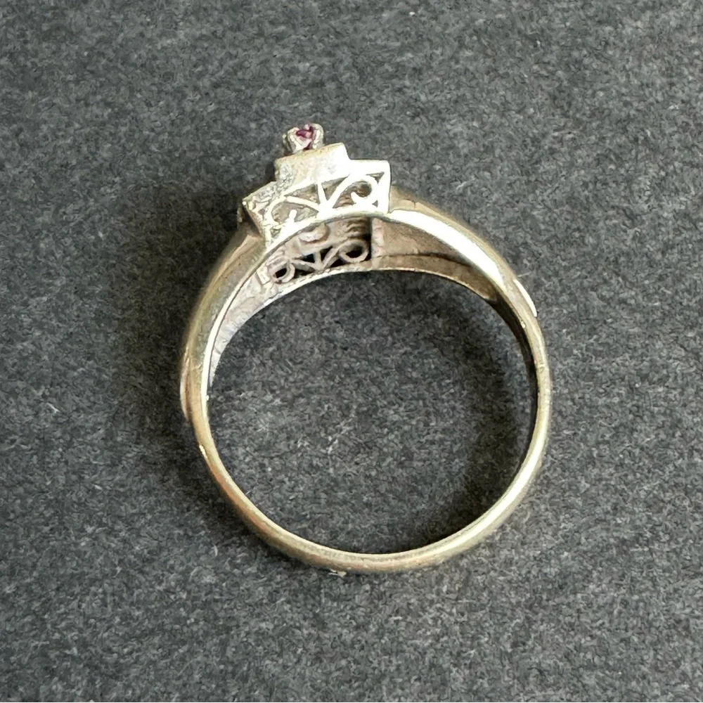 Vintage 14k White Gold Ruby Ring‎ Art Deco MCM Real Gold Size 5